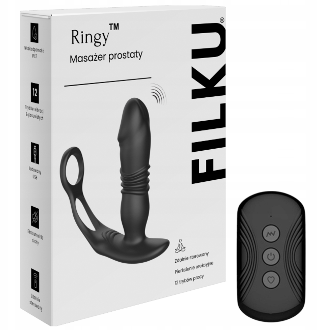 ZDALNIE STEROWANY MASAŻER PROSTATY POSUWISTY Z PILOTEM + RINGI JĄDRA PENIS - obrazek 8