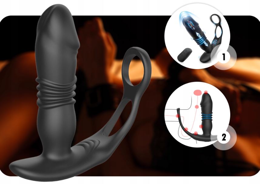 ZDALNIE STEROWANY MASAŻER PROSTATY POSUWISTY Z PILOTEM + RINGI JĄDRA PENIS - obrazek 2
