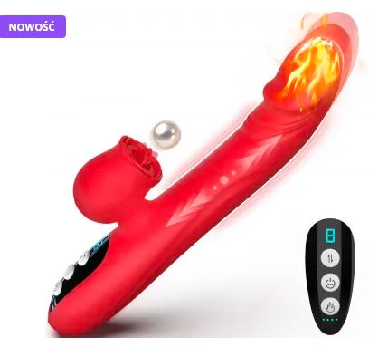 Wibrator silikonowy liżący pchający podgrzewany B Series Fox czerwony 24cm - obrazek 2